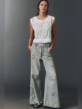 Anthropologie The Aldi-Mid Rise Flare Embellished Jeans